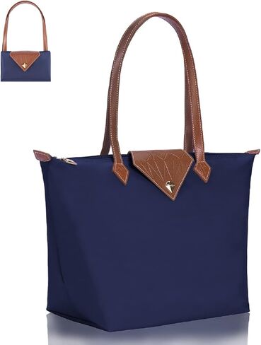 Tote Bag for Women, Large Lightweight Nylon Shoulder Handbags And Travel Work Purse, Foldable With Zipper Top Handle in Saudi Arabia