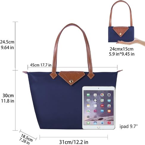Tote Bag for Women, Large Lightweight Nylon Shoulder Handbags And Travel Work Purse, Foldable With Zipper Top Handle in Saudi Arabia