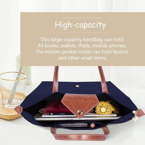 Tote Bag for Women, Large Lightweight Nylon Shoulder Handbags And Travel Work Purse, Foldable With Zipper Top Handle in Saudi Arabia