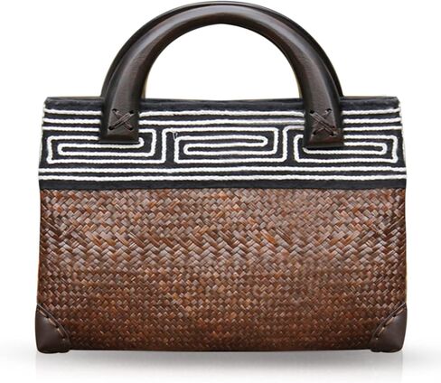 Straw Bag, Beach Bag for Women, Handmade Rattan Handbag, Boho Retro Woven Tote Bag Round Wooden Handle, Summer Bag for Beach Vacation Daily in Saudi Arabia