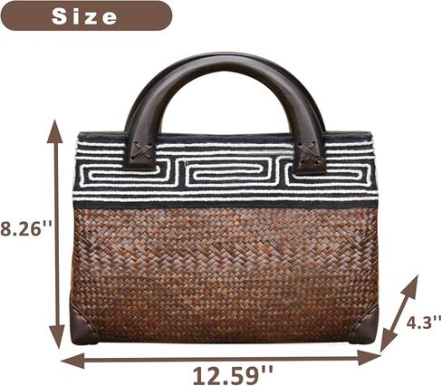 Straw Bag, Beach Bag for Women, Handmade Rattan Handbag, Boho Retro Woven Tote Bag Round Wooden Handle, Summer Bag for Beach Vacation Daily in Saudi Arabia