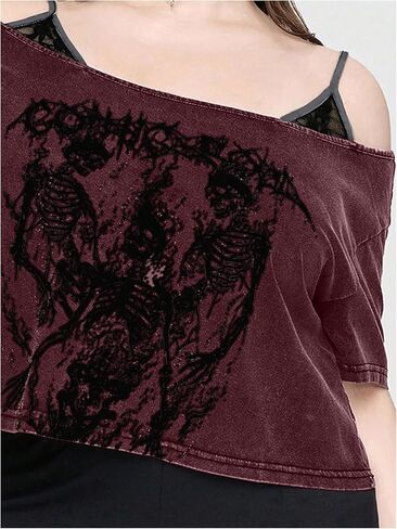 Soly Hux Women's Plus Goth Goth Conder Thirtts Tees Graphic Tees Short Soulde Brose Tops in Saudi Arabia