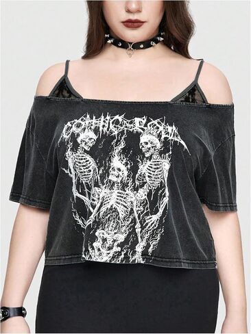 Soly Hux Women's Plus Goth Goth Conder Thirtts Tees Graphic Tees Short Soulde Brose Tops in Kuwait