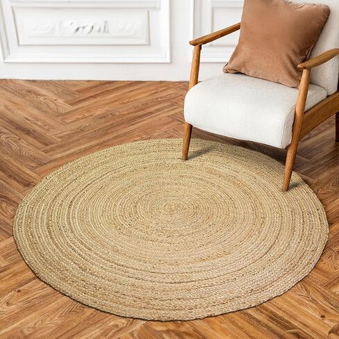 HUAHOO Jute Rug - Natural Hand Woven Jute Area Rug, 2' Round Rugs for Outdoor and Indoor, Farmhouse Rug for Dining Room Kitchen, Living Area, Under Table (Natural, 2ft Round) in Kuwait