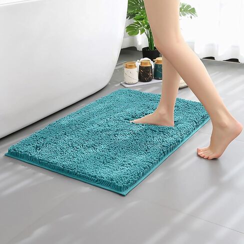 Bathroom Rugs Mat 24x17 Non Slip Chenille Bath Mats Bath Rugs for Bathroom Shower Teal in Saudi Arabia