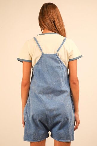 Women's Mineral Washed Sleeveless Knit Romper with Pockets – Casual V-Neck Cotton One-Piece with Raw Edge Detail in Saudi Arabia