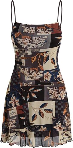 CIDER Women Western Mini Dress Floral Spaghetti Strap Cami Short Vintage Short Sundress Summer Boho Dresses in Saudi Arabia