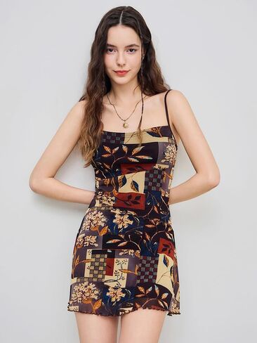CIDER Women Western Mini Dress Floral Spaghetti Strap Cami Short Vintage Short Sundress Summer Boho Dresses in Saudi Arabia
