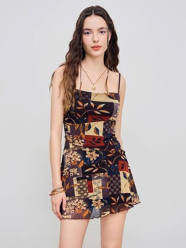 CIDER Women Western Mini Dress Floral Spaghetti Strap Cami Short Vintage Short Sundress Summer Boho Dresses in Saudi Arabia