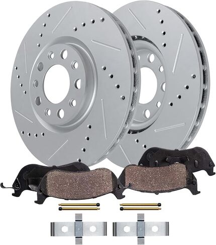Detroit Axle - Front Brake Kit for 2014-2019 Cadillac CTS 2016-2020 Chevrolet Camaro, Drilled and Slotted Brake Rotors Ceramic Brakes Pads with Hardware Replacement : 12.64" inch Rotors in Saudi Arabia