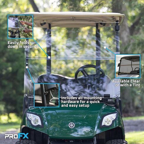 Profx Golf Cart Windshield متوافق مع Yamaha G29/Drive | طية ملون لأسفل التصميم على البراغي | يناسب 2007-2016 G29 / Drive / YDRA / YDRE نماذج | صنع في أمريكا in Kuwait