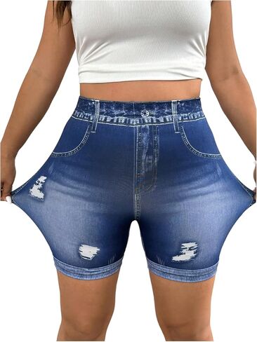 Gorglitter Women's Plus Size shorts High Cherceded Retced Roll Hem Shorts Denim Bermuda in Saudi Arabia