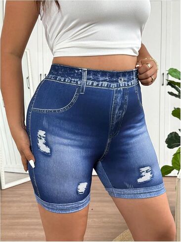 Gorglitter Women's Plus Size shorts High Cherceded Retced Roll Hem Shorts Denim Bermuda in Saudi Arabia