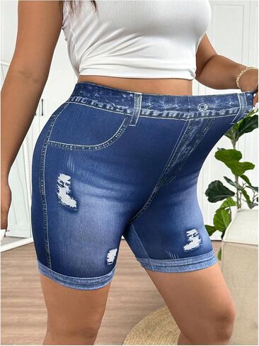 Gorglitter Women's Plus Size shorts High Cherceded Retced Roll Hem Shorts Denim Bermuda in Saudi Arabia