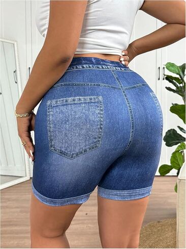 Gorglitter Women's Plus Size shorts High Cherceded Retced Roll Hem Shorts Denim Bermuda in Saudi Arabia