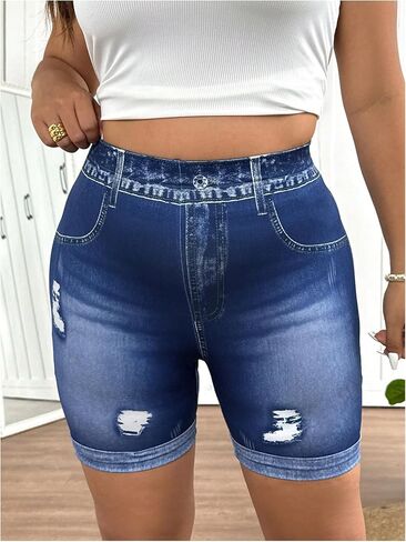Gorglitter Women's Plus Size shorts High Cherceded Retced Roll Hem Shorts Denim Bermuda in Saudi Arabia