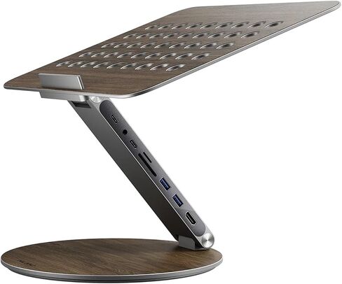 Adjustable Laptop Stand with 8 in 1 USB C Hub, Foldable Portable Computer Notebook Stand with 360° Rotating Base, Riser Holder Mount for All 10-17" Laptops (Gray) in Kuwait