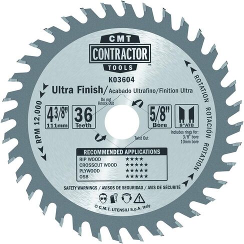 CMT K06007 ITK Contractor Ultra Finish Saw Blade, 7-1/4 x 60 Teeth, 10° ATB with 5/8-Inch<> bore in Saudi Arabia