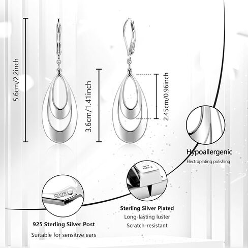 Alexcraft 925 Sterling Silver & 14K Gold Plated Teardrop Dangle Earrings Double Teardrop Leverback Dangle أقراط للنساء in Kuwait