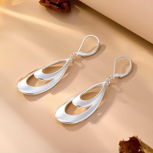 Alexcraft 925 Sterling Silver & 14K Gold Plated Teardrop Dangle Earrings Double Teardrop Leverback Dangle أقراط للنساء in Kuwait
