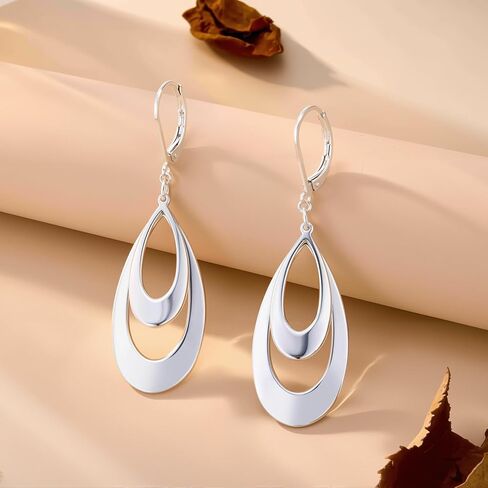 Alexcraft 925 Sterling Silver & 14K Gold Plated Teardrop Dangle Earrings Double Teardrop Leverback Dangle أقراط للنساء in Kuwait