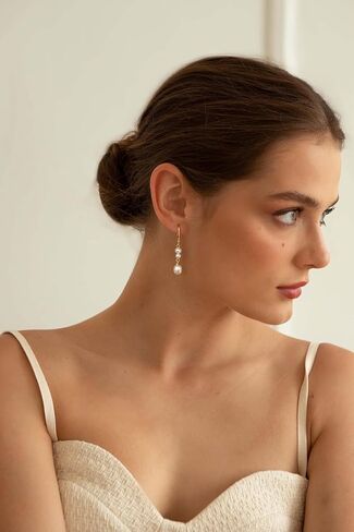 Freekiss Pearl Drop Earrings for Women Trendy: Bridal Wedding Earring Set 14K Gold Plated Dangle Elegant Earrings Non Tarnish Waterproof Dainty Jewelry for Women Mother's Day Gifts in Kuwait