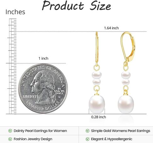 Freekiss Pearl Drop Earrings for Women Trendy: Bridal Wedding Earring Set 14K Gold Plated Dangle Elegant Earrings Non Tarnish Waterproof Dainty Jewelry for Women Mother's Day Gifts in Kuwait
