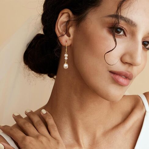Freekiss Pearl Drop Earrings for Women Trendy: Bridal Wedding Earring Set 14K Gold Plated Dangle Elegant Earrings Non Tarnish Waterproof Dainty Jewelry for Women Mother's Day Gifts in Kuwait