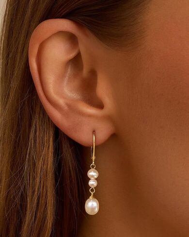 Freekiss Pearl Drop Earrings for Women Trendy: Bridal Wedding Earring Set 14K Gold Plated Dangle Elegant Earrings Non Tarnish Waterproof Dainty Jewelry for Women Mother's Day Gifts in Kuwait