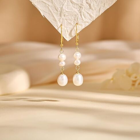 Freekiss Pearl Drop Earrings for Women Trendy: Bridal Wedding Earring Set 14K Gold Plated Dangle Elegant Earrings Non Tarnish Waterproof Dainty Jewelry for Women Mother's Day Gifts in Kuwait