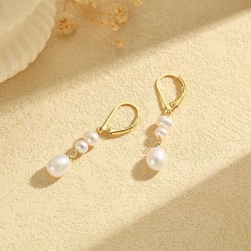 Freekiss Pearl Drop Earrings for Women Trendy: Bridal Wedding Earring Set 14K Gold Plated Dangle Elegant Earrings Non Tarnish Waterproof Dainty Jewelry for Women Mother's Day Gifts in Kuwait