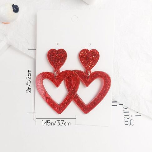 Glitter Heart Earrings Acrylic Double Heart Dangle Earrings for Women Mother Valentines Jewelry Gift for Girlfriend Wife Sister in Saudi Arabia