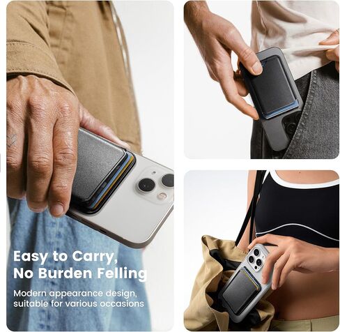 محفظة مغناطيسية لـ iPhone 16/15/14/13/12 سلسلة | حامل بطاقة المغناطيس N52 مع حظر RFID | ملحق محفظة الهاتف النحيف من الجلد (ثلج أبيض) in Kuwait