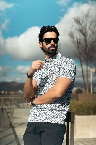 Barabas Men's Solid Color Geometric Premium Stretch Polo Shirts 5P05 in Kuwait