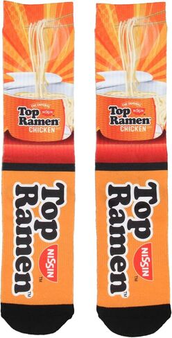 Bioworld Nissin Top Ramen Socks Men's Socks The Original Noodle Lunch Design Sublimated Adult Mid-Calf Novelty Crew Socks in Saudi Arabia