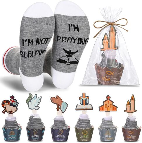 Foaincore 12 Pairs Christian Cupcake Socks Bulk for Women Men Pastors Funny Bible Jesus Sock Christmas Father Birthday Gifts in Saudi Arabia