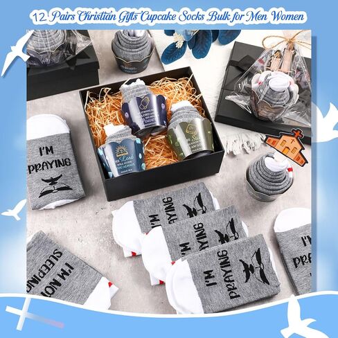 Foaincore 12 Pairs Christian Cupcake Socks Bulk for Women Men Pastors Funny Bible Jesus Sock Christmas Father Birthday Gifts in Saudi Arabia