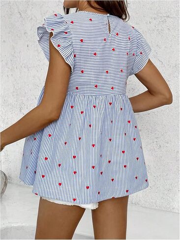 Makemechic المرأة البلوزات الأمومة قميص الحمل مخطط طباعة الكشكش أكمام الصيف peplum أعلى in Saudi Arabia