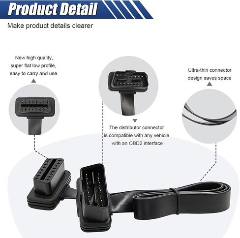 OBD2 Extension Cable, 16Pin Male to Female Flat Ribbon Extension Cord, Low Profile OBD2 Diagnostic Splitter for Scan Tool, GPS, and Code Reader (1FT/0.3M) in Saudi Arabia