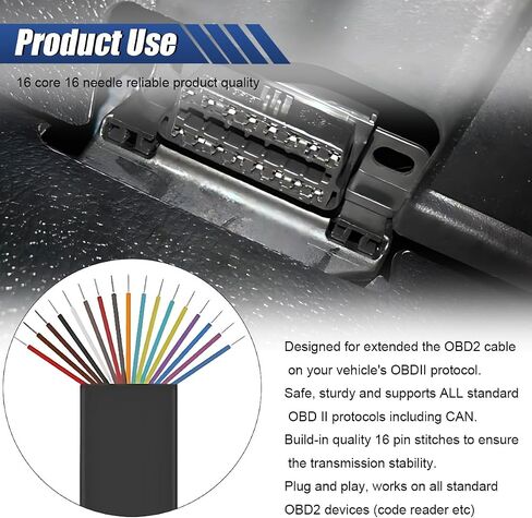 OBD2 Extension Cable, 16Pin Male to Female Flat Ribbon Extension Cord, Low Profile OBD2 Diagnostic Splitter for Scan Tool, GPS, and Code Reader (1FT/0.3M) in Saudi Arabia