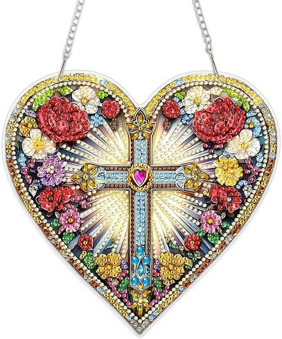 MEIYUDA Diamond Painting Kits, DIY Diamond Art Window Hanging Ornament for Adults, Butterfly and Flowers Special Shape Rhinestone Pendant, Crystal Gem Art Craft for Home Garden Wall Decor and Presents in Saudi Arabia