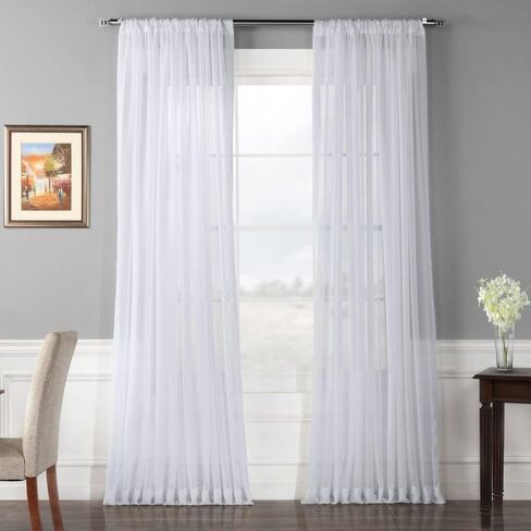 Extra Long White Sheer Curtain 120" Long with Rod Pocket - Voile Sheer Curtain in Saudi Arabia