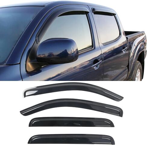 Window Visor Compatible with 2005-2015 Toyota Tacoma Double Cab, Slim Style Acrylic Smoke Tinted Sun Rain Shade Guard Wind Vent Air Deflector by IKON MOTORSPORTS, 2006 2007 2008 2009 2010 2011 2012 in Saudi Arabia
