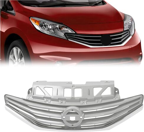 HECASA Grille Compatible with 2014-2017 Nissan Versa Note Replacement for 623103VY0A NI1200257 Front Bumper Upper Grill Plastic(ABS) Chrome Black+Silvery in Saudi Arabia