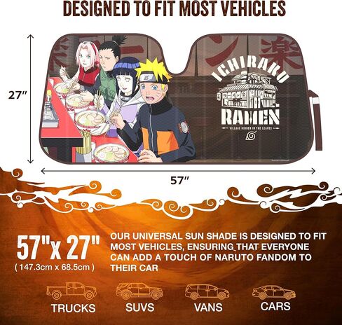 Naruto Shippuden Officially Licensed Windshield Sun Shade - Car Sun Shade Fits Most Autos, Trucks, SUV, & Van - Akatsuki Naruto Merch & Anime Accessories for Cars - Sunshade Car Windshield - 57" x 27" in Saudi Arabia