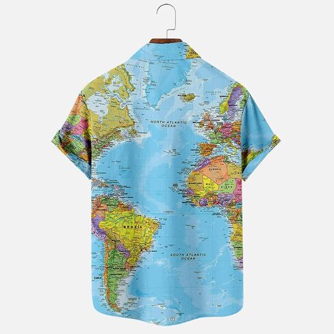 Men's Button Down Hawaiian Shirts Shorts Sleeve Summer Tops for Men World Map Print Fashion 2024 T Shirt Tees in Kuwait