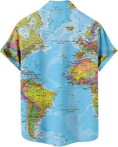 Men's Button Down Hawaiian Shirts Shorts Sleeve Summer Tops for Men World Map Print Fashion 2024 T Shirt Tees in Kuwait