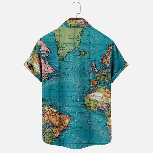 Men's Button Down Hawaiian Shirts Shorts Sleeve Summer Tops for Men World Map Print Fashion 2024 T Shirt Tees in Saudi Arabia