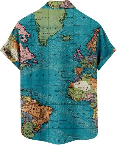 Men's Button Down Hawaiian Shirts Shorts Sleeve Summer Tops for Men World Map Print Fashion 2024 T Shirt Tees in Saudi Arabia