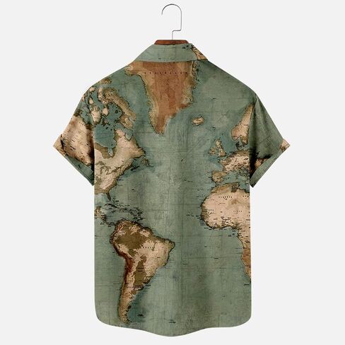 Men's Button Down Hawaiian Shirts Shorts Sleeve Summer Tops for Men World Map Print Fashion 2024 T Shirt Tees in Saudi Arabia